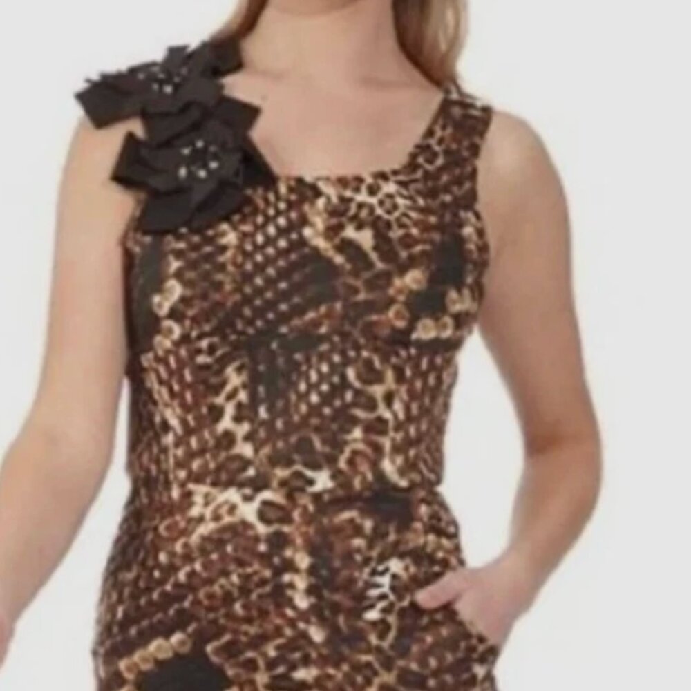 NWT Nue By Shani Animal Print Cocktail Dress Size 14 Built In Shapewear
